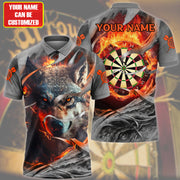 Dartboard Fire Wolf Personalized Name 3D Shirt For Darts Player S310804