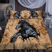 Black Horse Crack All Over Printed Bedding Set