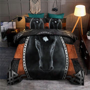 Black Horse Face All Over Printed Bedding Set