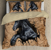 Black Horse Crack All Over Printed Bedding Set