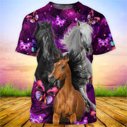 Horses Purple Flower All Over Printed Unisex Shirt