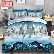 Personalized Name White Horses All Over Printed Bedding Set