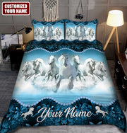 Personalized Name White Horses All Over Printed Bedding Set