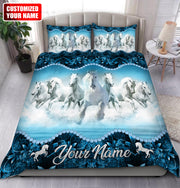 Personalized Name White Horses All Over Printed Bedding Set