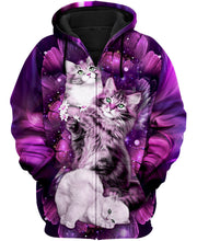 Cats Purple Flower Pattern All Over Printed Unisex Shirt - Zip Hoodie P120904