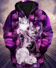 Cats Purple Flower Pattern All Over Printed Unisex Shirt - Zip Hoodie P120904