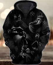 Black Cat Art All Over Printed Unisex Shirt - Zip Hoodie
