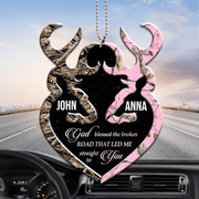 Personalized Buck And Doe Heart God Blessed Car Ornament