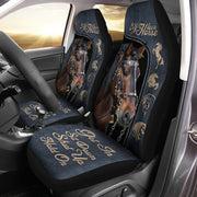 Get in Sit down Shut up Hold on - Horse Car Seat Covers With Leather Pattern Print Universal Fit Set 2