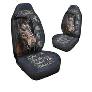 Get in Sit down Shut up Hold on - Horse Car Seat Covers With Leather Pattern Print Universal Fit Set 2