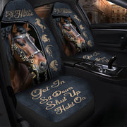 Get in Sit down Shut up Hold on - Horse Car Seat Covers With Leather Pattern Print Universal Fit Set 2