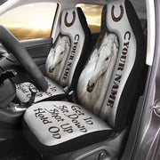 Personalized Name - Get in Sit down Shut up Hold on AK35 - Horse Car Seat Covers With Leather Pattern Print Universal Fit Set 2