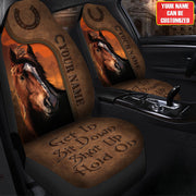 Personalized Name - Get in Sit down Shut up Hold on AK36 - Horse Car Seat Covers With Leather Pattern Print Universal Fit Set 2