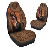 Personalized Name - Get in Sit down Shut up Hold on AK36 - Horse Car Seat Covers With Leather Pattern Print Universal Fit Set 2
