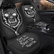Skull Hold on Black Silver Version Car Seat Covers Universal Fit Set 2