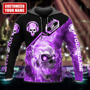Personalized Name Skull Disc Jockey Purple Version All Over Printed Unisex Shirt