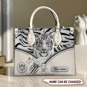 Cool White Tiger Q2 Personalized Leather Handbag