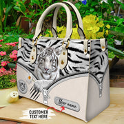 Cool White Tiger Q2 Personalized Leather Handbag