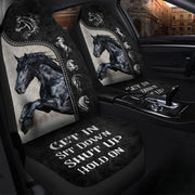 Get in Sit down Shut up Hold on AK67 - Horse Car Seat Covers With Leather Pattern Print Universal Fit Set 2 K090507