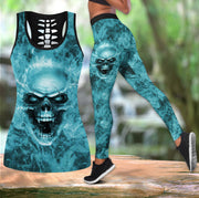 Skull Art Blue Fire - Personalized Tank top and Leggings P090802