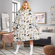 Cute Dogs pet love pattern Pattern Hoodie Fleece Blanket Oodie Blanket 3D , Unisex Oversized Hoodie Blanket