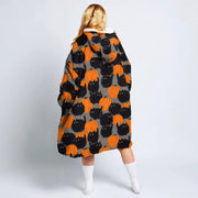 Black Cats Halloween Hoodie Fleece Blanket Oodie Blanket 3D , Unisex Oversized Hoodie Blanket