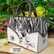 White Tiger Daisy Personalized Leather Handbag