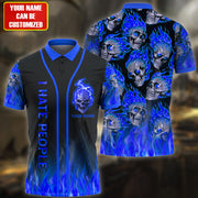 Personalized Name Skull I hate people Blue Version 3D Shirt P290704