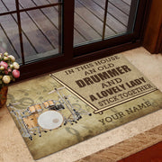 Personalized Name Old Drumer and A Lovely Lady sitck together Doormat