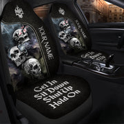 Personalized Name Skull Art Gothic Hold on Car Seat Covers Universal Fit Set 2