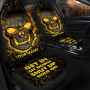 Personalized Name Yellow Skull Lava Hold on Car Seat Covers Universal Fit Set 2 Q150908